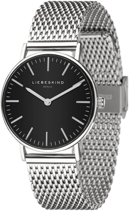 Liebeskind Damski analogowy zegarek kwarcowy z bransoletką ze stali nierdzewnej Czarny/Srebrny