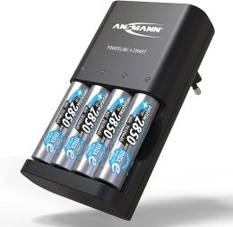 ANSMANN Powerline 4 Smart Charger (1 PCE) + 4 baterie HR6 2850mAh - automatyczna ładowarka do 1 do 4 baterii HR6/HR03 - stacja ł