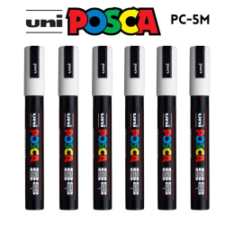 Pisaki, markery z farbą plakatową UNI POSCA PC-5M BIAŁY -6 SZTUK