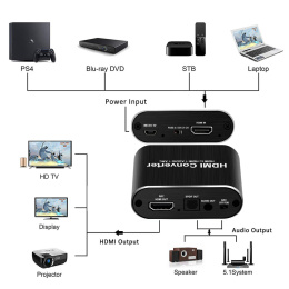 Ekstraktor dźwięku 4K HDMI, HDMI na HDMI + optyczny Toslink SPDIF + stereofoniczne wyjście audio AUX 3,5 mm