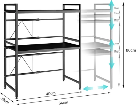PÓŁKA NA MIKROFALĘ STOJAK NA PRZYPRAWY NACZYNIA 3 POZIOMY REGULOWANY