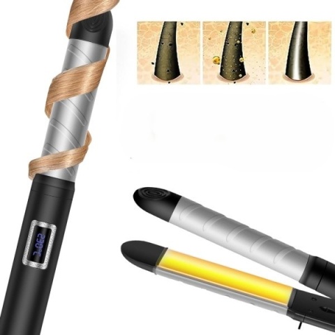 UKLISS Lokówka do włosów i prostownica 2 w 1 80°C - 230°C LCD 2w1