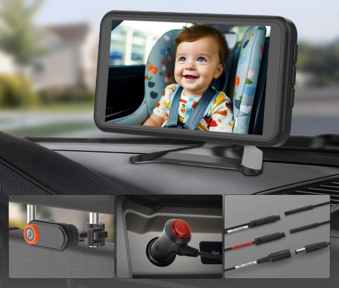 Kamera samochodowa dla dziecka, 5,2” 1080P kamera z 3-krotnym zoomem