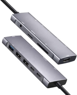 HUB 9w1 USB-C Adapter Rozdzielacz HDMI 4k UHD Karta Micro SD 3x USB 3.0 PD