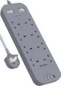 Przedłużacz HANYCONY z gniazdami USB, listwa zasilająca z 8 gniazdami i 4 portami USB