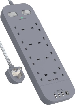 Przedłużacz HANYCONY z gniazdami USB, listwa zasilająca z 8 gniazdami i 4 portami USB