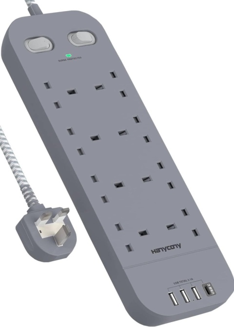 Przedłużacz HANYCONY z gniazdami USB, listwa zasilająca z 8 gniazdami i 4 portami USB Przedłużacz HANYCONY z gniazdami USB, listwa zasilająca z 8 gniazdami i 4 portami USB