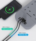 Przedłużacz HANYCONY z gniazdami USB, listwa zasilająca z 8 gniazdami i 4 portami USB