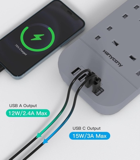 Przedłużacz HANYCONY z gniazdami USB, listwa zasilająca z 8 gniazdami i 4 portami USB Przedłużacz HANYCONY z gniazdami USB, listwa zasilająca z 8 gniazdami i 4 portami USB