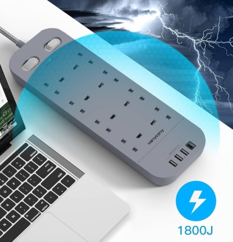 Przedłużacz HANYCONY z gniazdami USB, listwa zasilająca z 8 gniazdami i 4 portami USB Przedłużacz HANYCONY z gniazdami USB, listwa zasilająca z 8 gniazdami i 4 portami USB