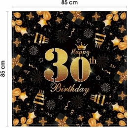 OBRUS URODZINOWY 30 URODZINY DEKORACJA 85X85CM czarny złoty
