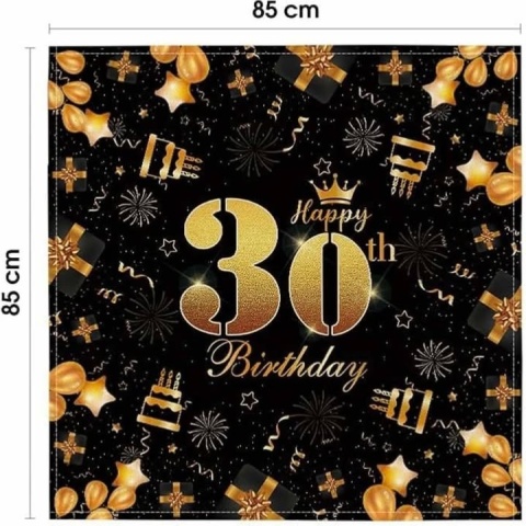 OBRUS URODZINOWY 30 URODZINY DEKORACJA 85X85CM czarny złoty
