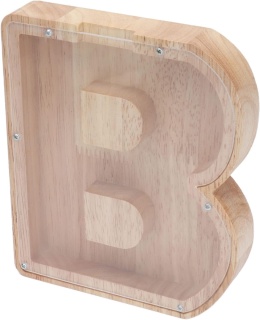 Drewniana skarbonka w kształcie litery Skarbonka