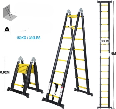 Aluminiowa drabina teleskopowa 2,5 + 2,5 m DO 150 KG