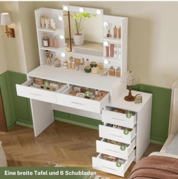 Elegancka toaletka z lustrem LED duża - Szuflady + półki NOWOCZESNA