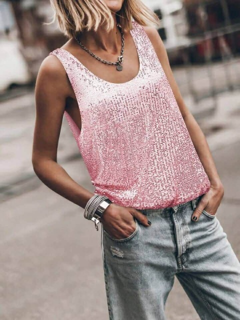 Różowy TOP w cekiny - rozmiar M