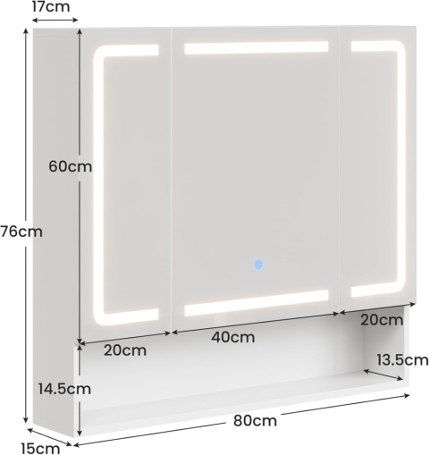 SZAFKA ŁAZIENKOWA Z LUSTREM OŚWIETLENIEM LED NOWOCZESNA