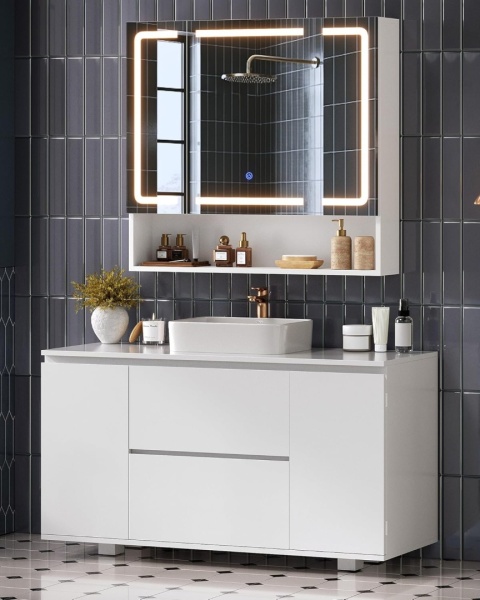 SZAFKA ŁAZIENKOWA Z LUSTREM OŚWIETLENIEM LED NOWOCZESNA