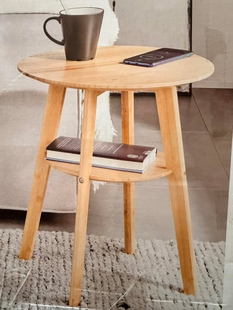 Stolik bambusowy okrągły z ładowarką