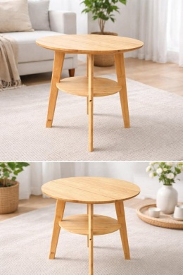 Stolik bambusowy okrągły z ładowarką