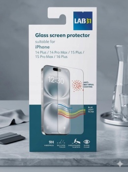 SZKŁO OCHRONNE PREMIUM 9H DO IPHONE 14 / 15 / 16 PLUS / PRO MAX LAB31