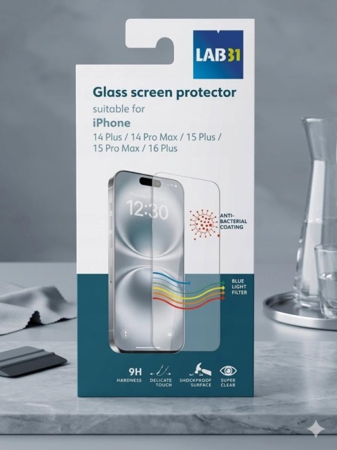 SZKŁO OCHRONNE PREMIUM 9H DO IPHONE 14 / 15 / 16 PLUS / PRO MAX LAB31