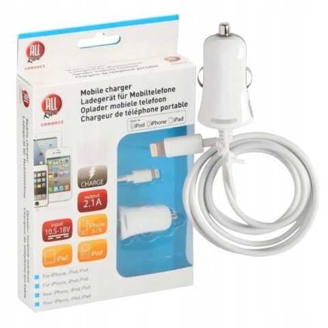 ŁADOWARKA SAMOCHODOWA IPHONE BIAŁA ALL RIDE ŁADOWANIE TELEFONU AKCESORIA