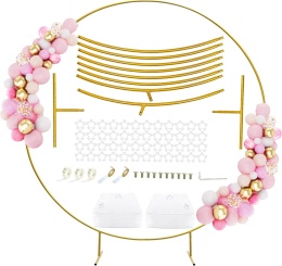 STELAŻ STOJAK KOŁO OBRĘCZ NA BALONY METAL ZŁOTY 2,2 M KOMUNIA WESELE ŚCIANKA