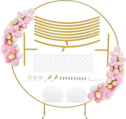 STELAŻ STOJAK KOŁO OBRĘCZ NA BALONY METAL ZŁOTY 2,2 M KOMUNIA WESELE ŚCIANKA