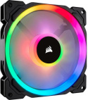 Corsair LL Series, wentylator PWM LL140 RGB 140 mm z podświetleniem RGB w dwóch obwodach — 1 szt Czarny