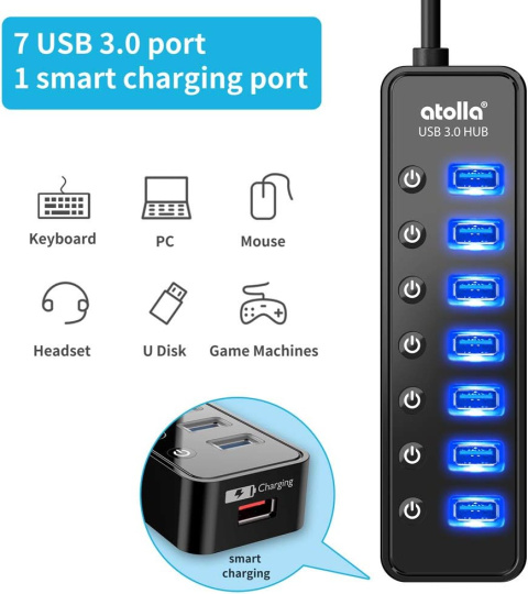 HUB Aktywny koncentrator USB 3.0 z zasilaczem, 7 portów HUB Aktywny koncentrator USB 3.0 z zasilaczem, 7 portów