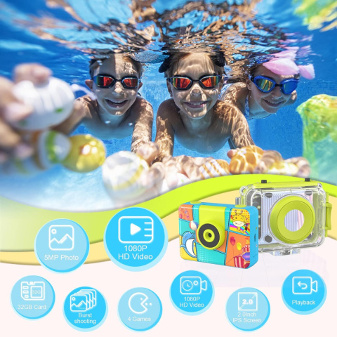 Aparat cyfrowy Selfie dla dzieci z kartą SD 32 GB Wodoodporny Aparat cyfrowy Selfie dla dzieci z kartą SD 32 GB Wodoodporny