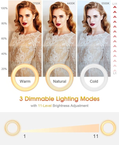 Lampa pierścieniowa 6" 3 kolory , obrotowa 360° z zaciskiem sprężynowym