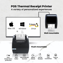 Drukarka termiczna do paragonów 80 mm z szeregowym portem USB LAN z obsługą poleceń ESC/POS