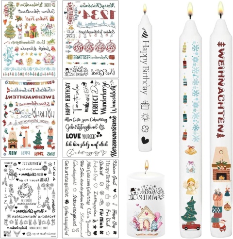 6 arkuszy tatuaży na świece, ceramikę, ozdoby, druk transferowy na wodzie 6 arkuszy tatuaży na świece, ceramikę, ozdoby, druk transferowy na wodzie