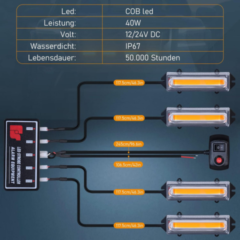 Dinfu 4 x lampa ostrzegawcza LED, 40 W, COB LED Dinfu 4 x lampa ostrzegawcza LED, 40 W, COB LED