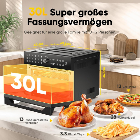 Mini piekarnik, AirFryer, frytkownica beztłuszczowa XXL, 30 L, ekran dotykowy LED Mini piekarnik, AirFryer, frytkownica beztłuszczowa XXL, 30 L, ekran dotykowy LED