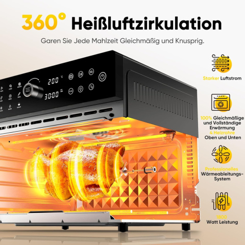 Mini piekarnik, AirFryer, frytkownica beztłuszczowa XXL, 30 L, ekran dotykowy LED Mini piekarnik, AirFryer, frytkownica beztłuszczowa XXL, 30 L, ekran dotykowy LED