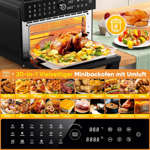Mini piekarnik, AirFryer, frytkownica beztłuszczowa XXL, 30 L, ekran dotykowy LED Mini piekarnik, AirFryer, frytkownica beztłuszczowa XXL, 30 L, ekran dotykowy LED