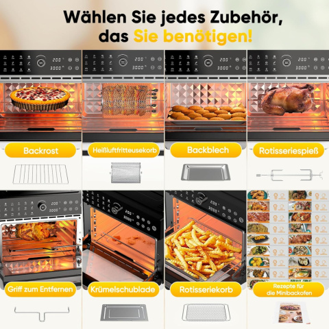 Mini piekarnik, AirFryer, frytkownica beztłuszczowa XXL, 30 L, ekran dotykowy LED Mini piekarnik, AirFryer, frytkownica beztłuszczowa XXL, 30 L, ekran dotykowy LED