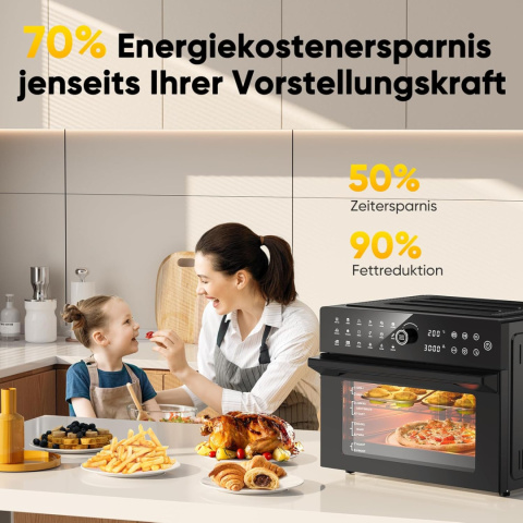 Mini piekarnik, AirFryer, frytkownica beztłuszczowa XXL, 30 L, ekran dotykowy LED Mini piekarnik, AirFryer, frytkownica beztłuszczowa XXL, 30 L, ekran dotykowy LED