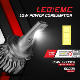 H7 żarówki LED do reflektorów, 10 000 lm, 6000 K, 12 V-24 V, 2 sztuki