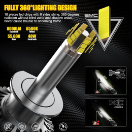 H1 Żarówka LED 360° 16000LM 80W 12V samochodu, 6500K biała, 2 sztuki