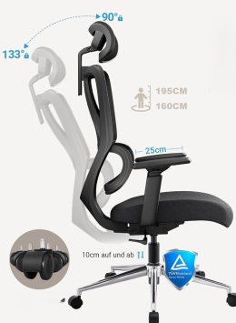 Krzesło biurowe ergonomiczny obrotowy MELOKEA F044 Czarny TKANINA