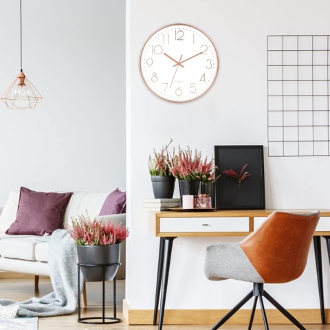 ZEGAR ŚCIENNY NOWOCZESNY STYLOWY BEZGŁOŚNY PŁYNĄCY RÓŻOWE ZŁOTO 30 cm ZEGAR ŚCIENNY NOWOCZESNY STYLOWY BEZGŁOŚNY PŁYNĄCY RÓŻOWE ZŁOTO 30 cm