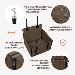 Stabilny Fotelik Samochodowy dla Psa - brązowy